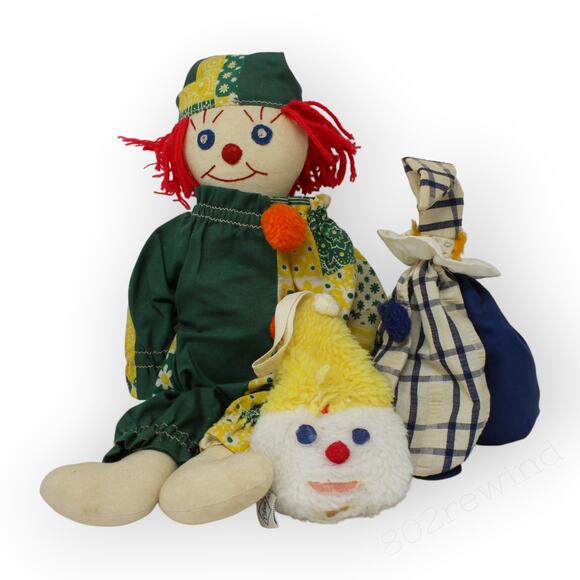 Lot of 3 Vintage CLOWN Dolls EdenWindUpFace HandmadePatchwork Jester Creepy! - Picture 1 of 14